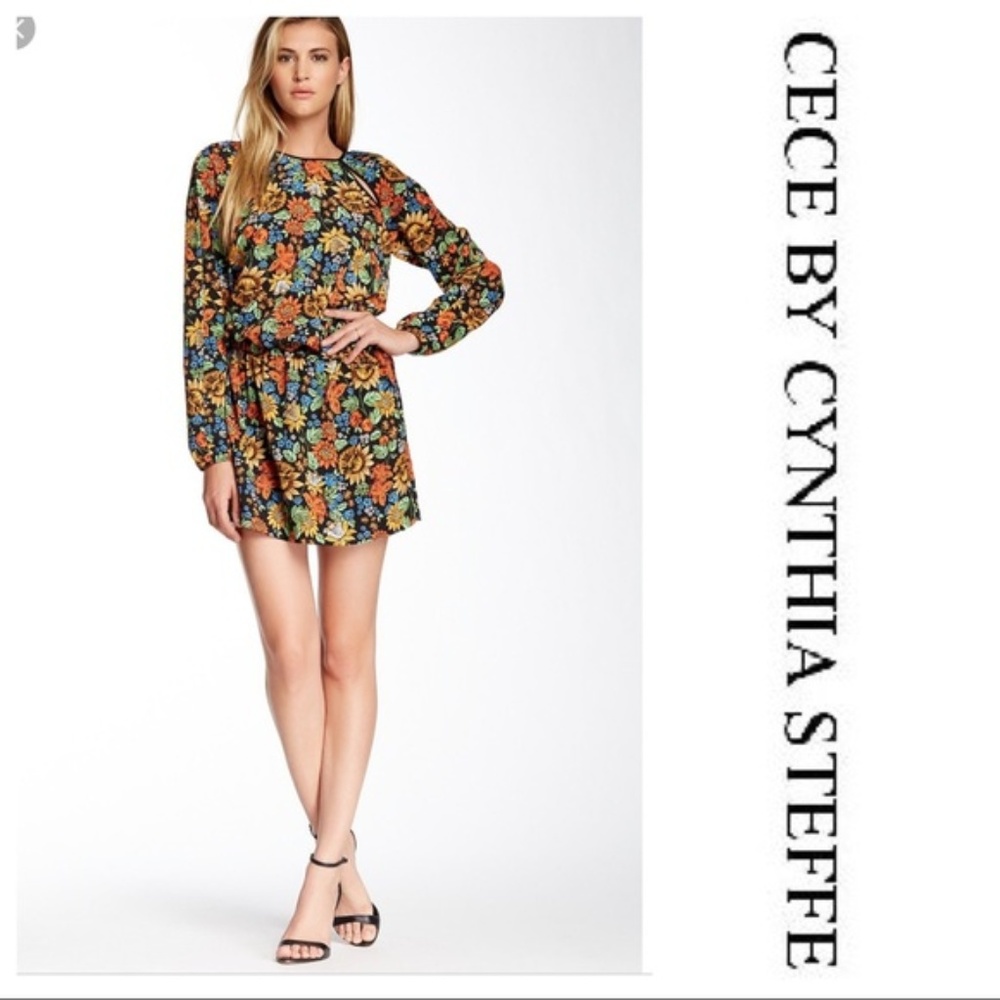 CiCi Floral Drop Waist Dark Floral Dress